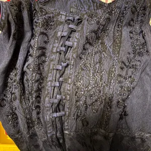 Under One Sky Navy Embroidered Boho Maxi Dress Lace Up‎ Smocked Back Ruffle Hem whimsygoth thumbnail 11