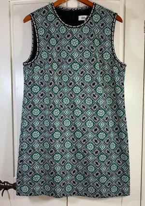 Diane von Furstenberg Green Geometric Medallion Shift Dress Large‎ Sophisticated thumbnail 1