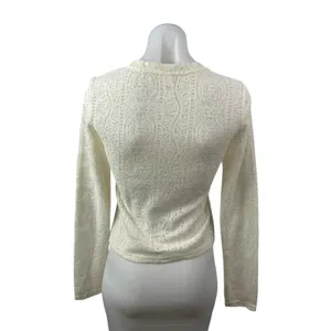 Commense Women's Cream Floral Lace Long Sleeve Crew Neck Blouse Top Size S thumbnail 4