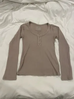 Aerie Essential Henley Layering Shirt Tan thumbnail 4