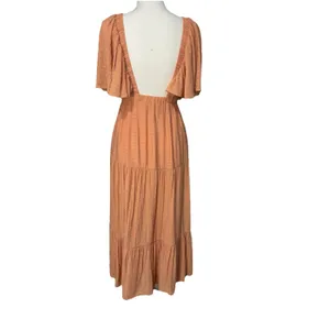 Vestique V-Neck Open Back Peach Ruffled Maxi Lined Dress Size M thumbnail 10