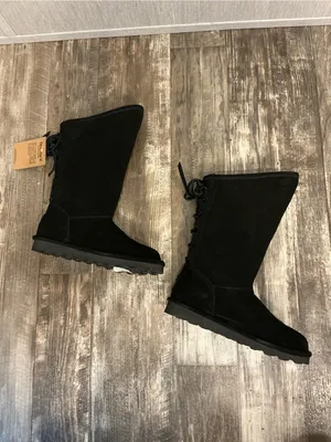 BearPaw Black Tall Women's Suede-Look Boot with Back Bow Size 6.5 thumbnail 11