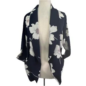 Sienna Sky Sz Medium Light Weight Open Front Blazer Jacket Navy and White Floral thumbnail 6