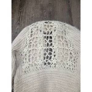 RYU Super Soft Cashmere-Like Crochet Back Cardigan Sweater Cream Beige M/L thumbnail 6