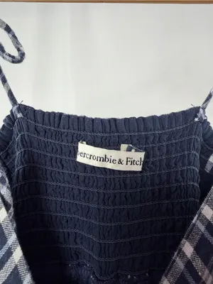 Y2K Abercrombie & Fitch Navy‎ and White Plaid Tie-Strap Dress Size Small thumbnail 2