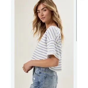 altar'd state Sylvie V Neck Crop Striped Blue& White Women’s Xxs Relaxed Xxs thumbnail 2