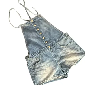 American Eagle Denim Overalls Romper Shorts Blue Size M Shortall‎ Distressed thumbnail 6