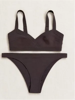 H&M Chocolate Brown Bikini Set NWOT Size‎ 12 Textured Stripe Swimwear thumbnail 1