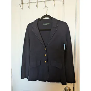 Lauren Ralph Lauren Womens Blue Button-Up Knit Sweater Blazer Gold Buttons S thumbnail 2
