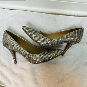 Kelly & Katie Gold and Silver Heels with Metallic Texture thumbnail 2