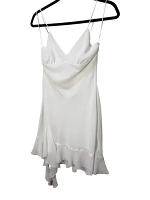 Zara White Satin Drapey Back Ruffle Hem Mini Slip Dress NWT Size S thumbnail 6