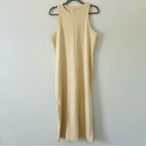Nordstrom Stretch Pima Cotton Rib Knit Sleeveless Midi Dress Burnt Beige L thumbnail 3