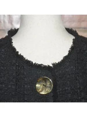 Zara Woman Black Tweed Boucle Long Jacket Coat Size L Gold Statement Buttons thumbnail 4