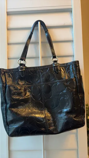Coach Black Leather Signature Embossed Tote thumbnail 6