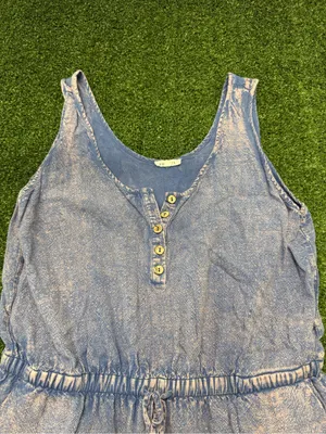 JODIFL‎ Romper Layered Distress Bleach Tie Front Elastic Waist Blue One Piece L thumbnail 2