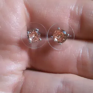 Simulated Champagne Diamond Stainless Steel Solitaire Stud Earrings thumbnail 1