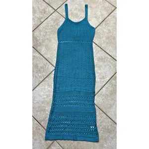 Teal Green Sleeveless Midi Dress – Openwork Crochet Knit | Size M thumbnail 5