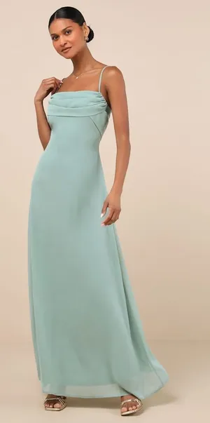 NWT Lulus Jelena Sage Pleated Sleeveless Maxi Dress Bridesmaid Gala Banquet Sz S thumbnail 1