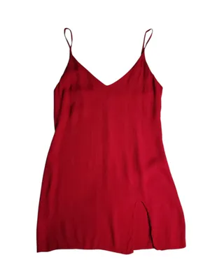 Reformation Marlowe Slip Dress Red V-Neck Spaghetti Strap Mini Slit Womens Sz S thumbnail 5