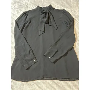 Zara Women Black Formal‎ Long Sleeve High Neck Blouse Size Lined Size Medium thumbnail 2