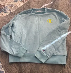 Champion Pale Blue Crewneck Sweatshirt with Yellow Logo thumbnail 1