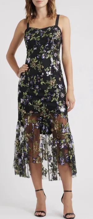 Sam Edelman Black Floral Sequence Embroidered Strapless Dress Size 4 $168 Mesh thumbnail 1
