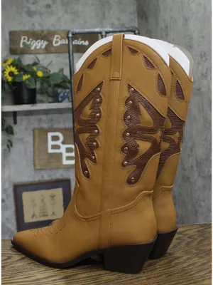 NWT Madden Girl Faux Leather Stud Pointed Toe Western Boots Natural Brown 8M thumbnail 11