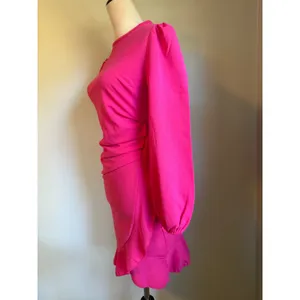 Beachsissi Y2K Hot Pink Puff Sleeve Ruched retro ruffle coquette Mini Dress Small NWT beach thumbnail 2