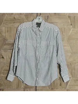 Charter Club Petites 4 Grey White Striped Cotton Button Up Shirt Business Casual thumbnail 3