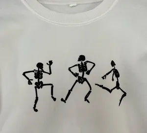 🦋 White Cropped Dancing Skeleton Crew Neck Sweatshirt Halloween Spooky Small thumbnail 2