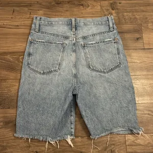 High-Rise Long Denim Shorts in Brightwater Wash thumbnail 6
