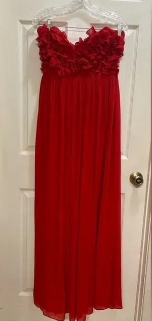 NWT Revolve Lovers & Friends Red Maxi Gown Size Large Ruffled Top Leg Split thumbnail 1