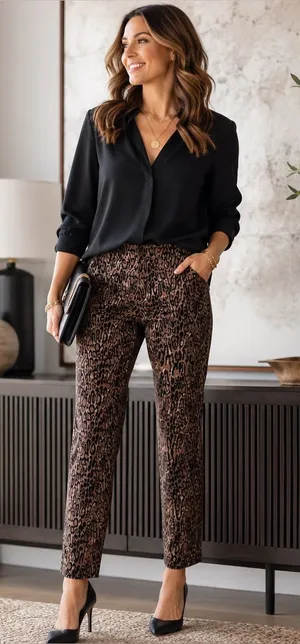 Krazy Larry Women’s Leopard Print Pull-On Ankle Pant Sz 12 Stretch Office Casual thumbnail 1