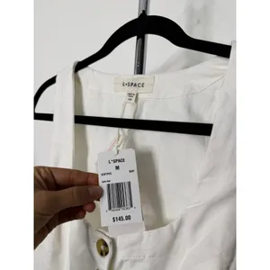 L*Space Sofie Vest White Linen Button Front Square Neck Sleeveless Top thumbnail 3
