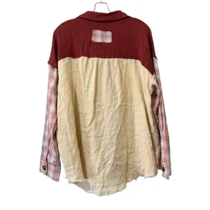 EASEL Women Sz Small Button Down Cotton Tunic Top Long‎ Sleeve Patchwork Raw Hem thumbnail 2