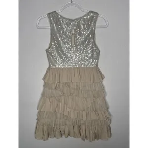 Alice + Olivia 2000s Silk Ruffle Tiered Sequin Dress Neutral Small thumbnail 7