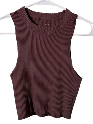 Aerie Women's Size XS Ribbed Sleeveless Tank Top Chocolate Brown Crew Neck Raw thumbnail 1
