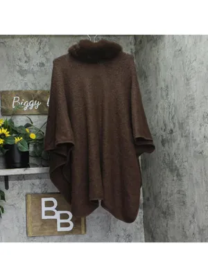 NWT Inc International Concepts Faux Fur Trim Luxe Ruana Topper IN4642511 Brown thumbnail 3