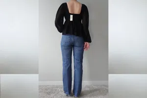 Abercrombie Long Sleeve Black Ruched Sweetheart Puff Sleeve Top Size S thumbnail 3