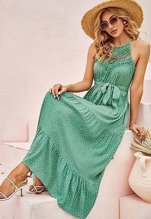 Faroro - Sleeveless Long Boho Halter Maxi Dress thumbnail 2