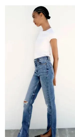 Zara Full length Ripped High Rise TRF Slim Fit Straight Leg Jeans size 4 thumbnail 7