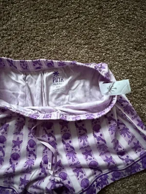 Pink Palm Puff Pajamas - Twilight Purple - Size Medium, NWT w/ Bag and Box thumbnail 6
