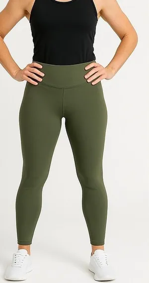 K. By Kendra Scott Activewear High‎ Rise Lustrous Leggings Olive Green Size L thumbnail 1