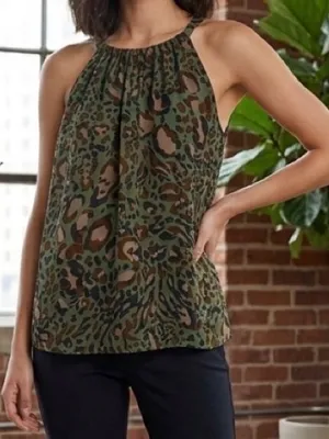 BiBi Olive and Brown Leopard Halter Cami Green Size M thumbnail 1
