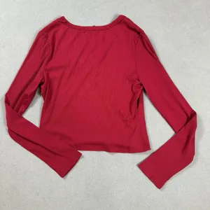 S.DEER Henley Crop Top Womens XL Ribbed Burgundy Long Sleeve Button Front NWT thumbnail 2