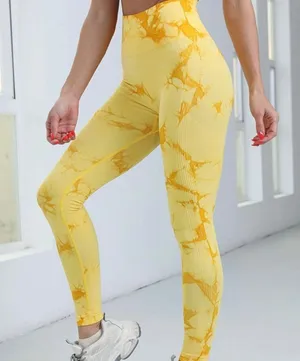 High Waist Yellow Tie Dye Leggings thumbnail 1