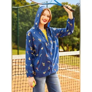 Modcloth Royal Blue Mind At Breeze Windbreaker Nylon Rain Jacket Fruit M thumbnail 3