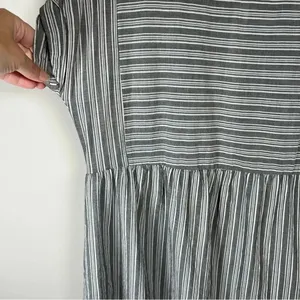 Altar'd State Striped Mini Dress Gray Zip Cotton Pleats Baby Doll Coastal Medium thumbnail 5