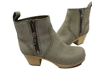 Toffel Swedish Hasbeens Zip It Emy Clog Boots in grey suede 37 thumbnail 1