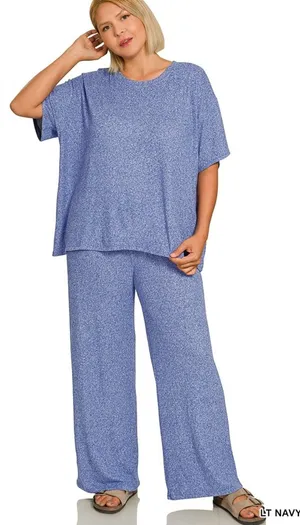 NEW!Plus Size LT Navy Plus soft melange short sleeve tee & long pants set SZ 2X thumbnail 1